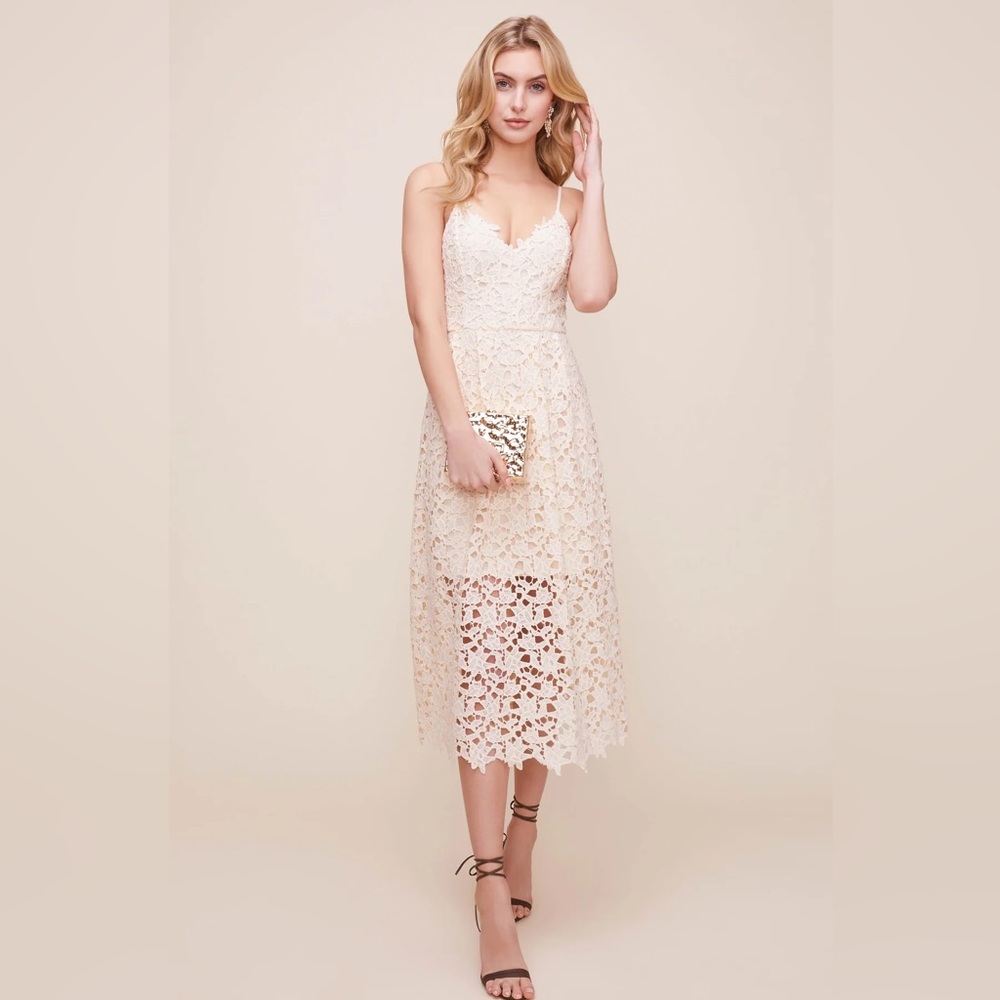 NWT ASTR the Label Anaya Lace Midi Dress, Buttercream, Large